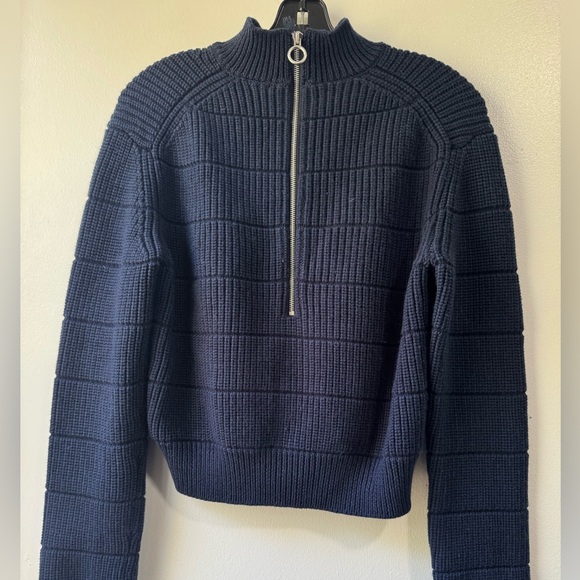 Marc Jacobs Marino Wool Dark Blue Ribbed Half Zipper Turtleneck Sweater - Picture 2 of 9